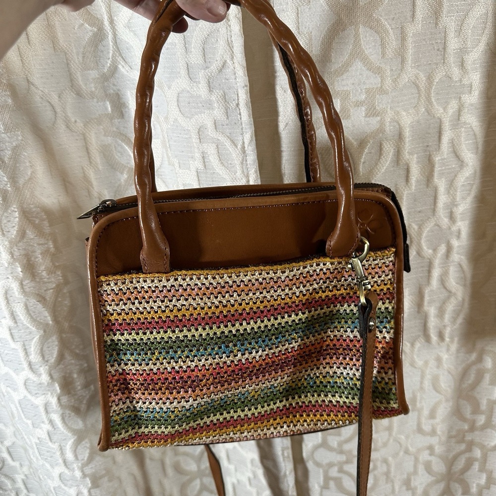 Patricia Nash Spanish Multi Color Zig Zag Leather Paris Satchel Handbag